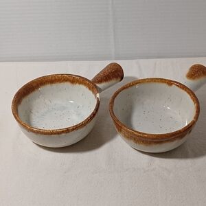 MCM McCoy, Brown Drip Glaze White Ceramic Soup  Bowls, Set Of 2.